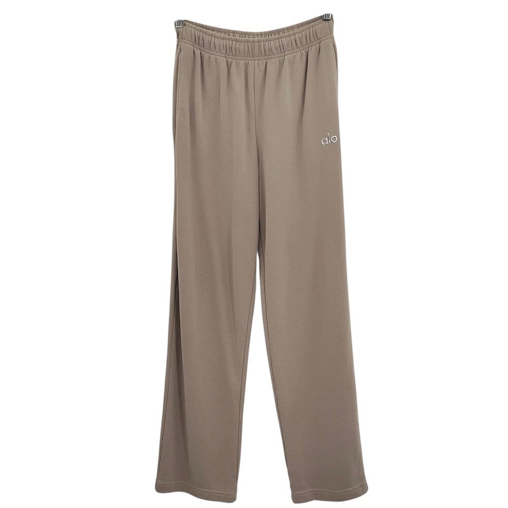 Alo Accolade Straight Leg Sweatpants Gravel Tan Drawstring Waist Pockets Size XS
